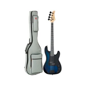 Best Choice Products Full Size Beginner 4-String Electric Bass Guitar, Wooden PB-Style Bass Starter Set w:Padded Carrying Case - Hollywood Blue:Black