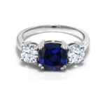 Gem Stone King 4.00 Cttw Blue Simulated Sapphire 3-Stone Engagement Ring
