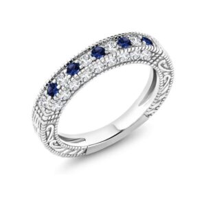 Gem Stone King Blue and White Created Sapphire Ring
