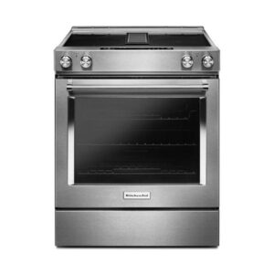KitchenAid 30-Inch 4-Element Electric Downdraft Slide-In Range - Stainless Steel