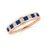 Natural Blue Sapphire Ring for Women | Channel Square Sapphire and Diamond Half Eternity Ring