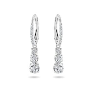 Swarovski Stilla Attract Trilogy Drop Pierced Earrings with White Crystals on a Rhodium Plated Setting with Hinged Closure